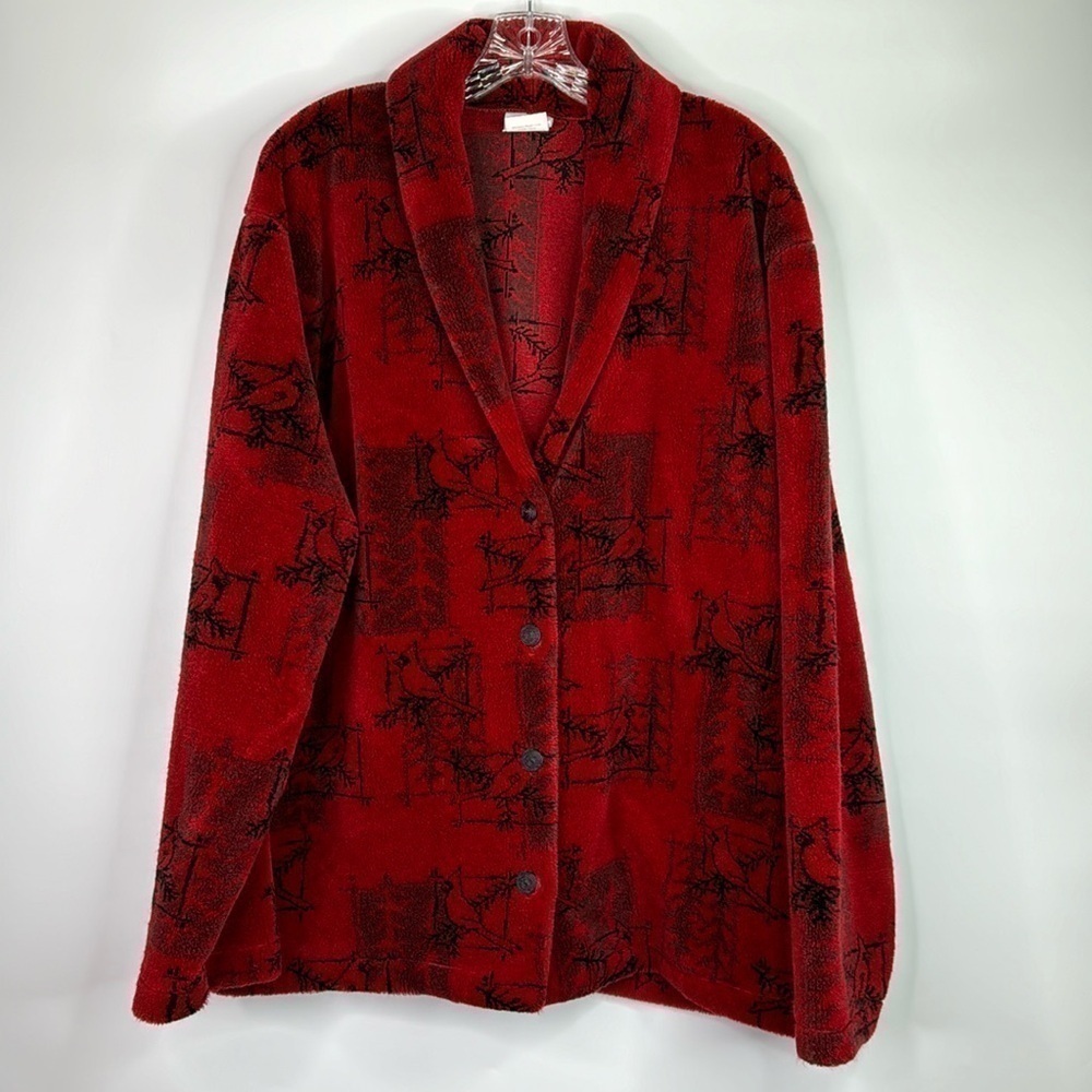Vintage Artisans Red Cardinal Button Up Sweater Jacket Size XXL